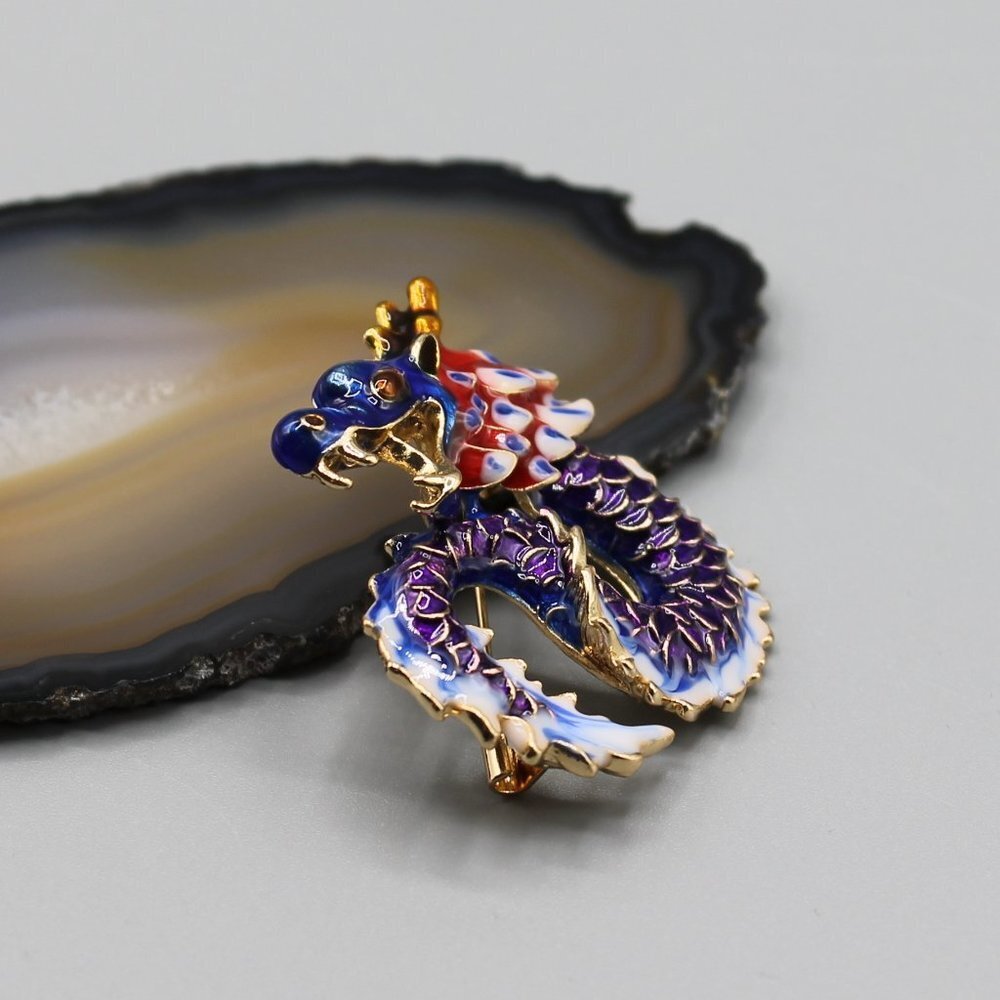 Chinese dragon pin brooch pendant jewelry fashion yellow gold purple blue new - Picture 5 of 10